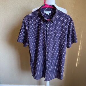 MIZZEN + MAIN blue floral short sleeve button down casual shirt | large
